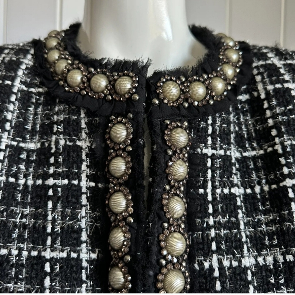 Alice + Olivia carmen' Pearl Embellished Check Plaid Blazer SIZE 12 NWT $795 - Picture 14 of 16